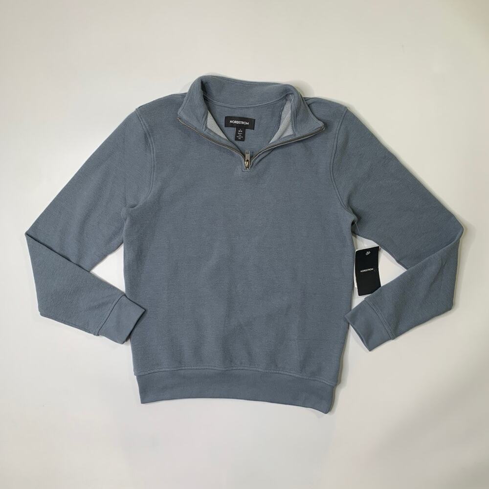 Nordstrom Sweater Boys L Large 10/12 Blue Mirage 1/4 Zip Stretch Cotton Pullover - Picture 2 of 11